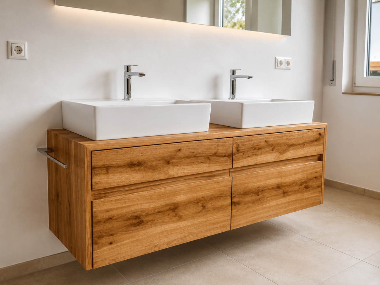 Badmöbel aus Holz mit Doppelwaschtisch